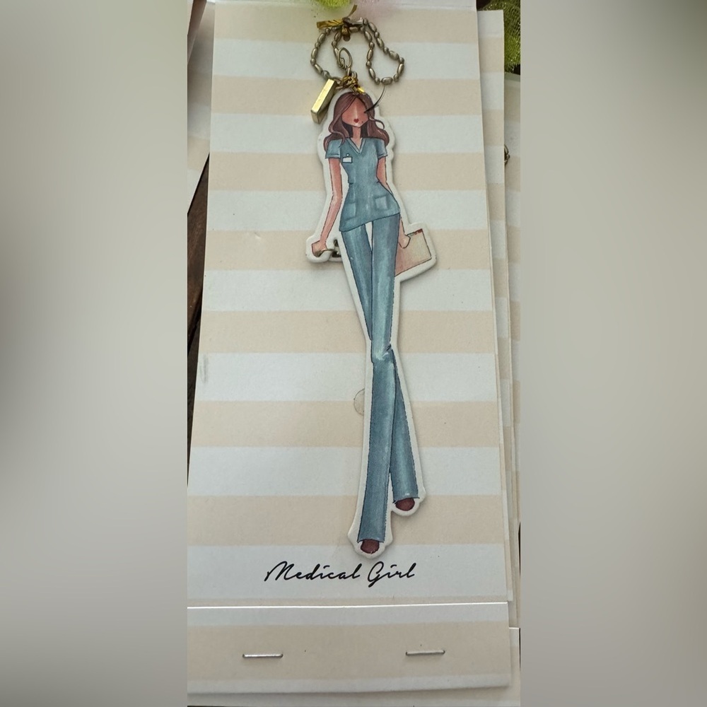 NWT C R Gibson Winks Metal medical girl Charm Ornament Fob 5" - New